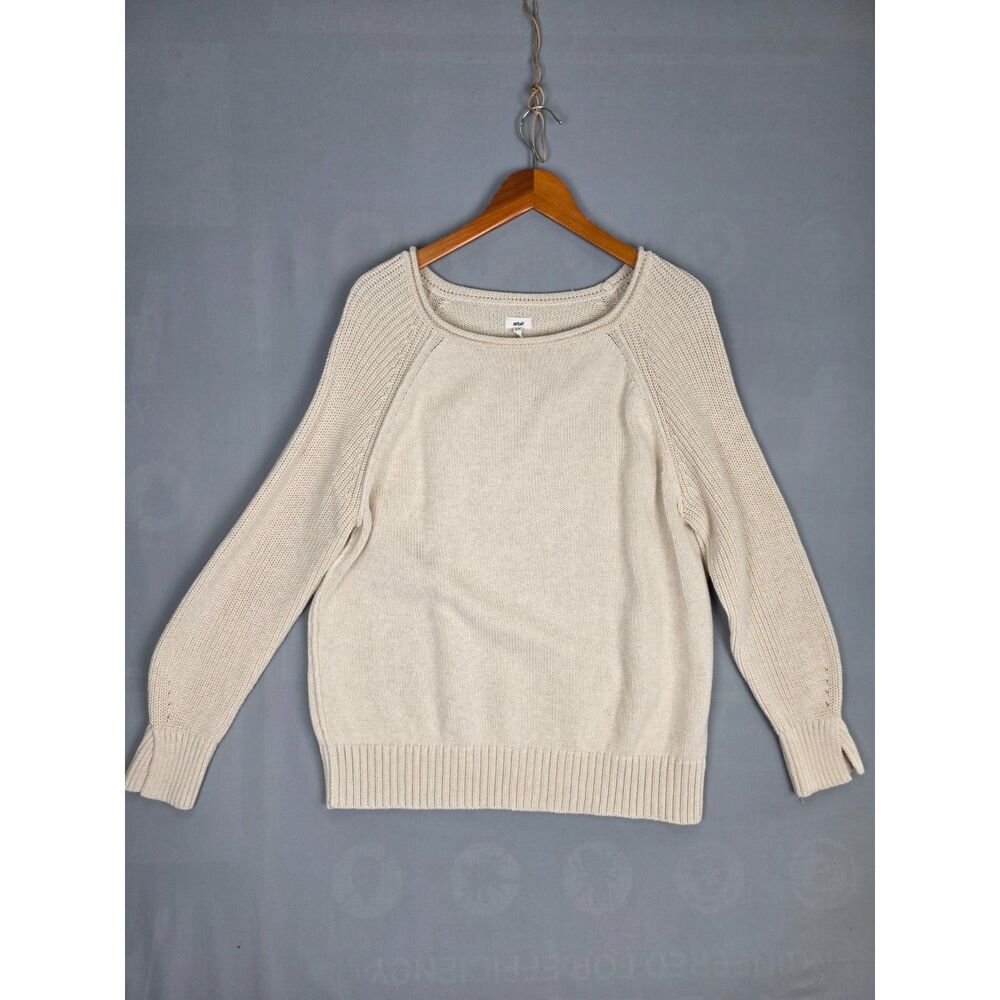 Aerie Tan Oversized Knit Sweater Med Raglan Pullover Cozy Minimalist Boat Neck